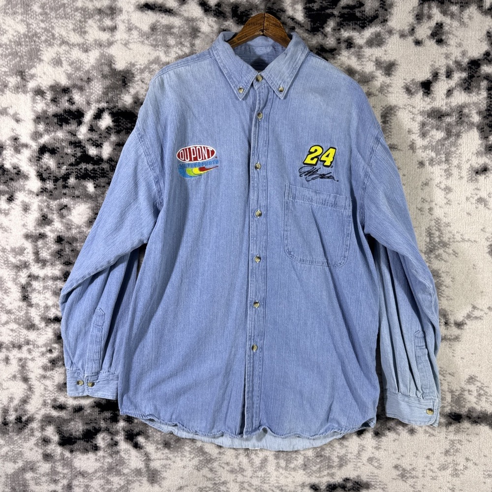 Winners Circle Denim Shirt Mens Size Large Light Wash Jeff Gordon Embroidered Y2